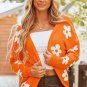 Orange Floral Print Knitted Open Front Loose Cardigan