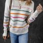 White Colorful Striped Ribbed Trim Sweater