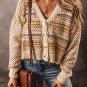 Khaki Buttoned V Neck Cropped Cardigan