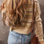 Khaki Buttoned V Neck Cropped Cardigan