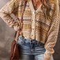 Khaki Buttoned V Neck Cropped Cardigan