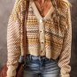 Khaki Buttoned V Neck Cropped Cardigan