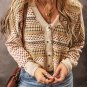 Khaki Buttoned V Neck Cropped Cardigan