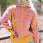 Vitality Orange Abstract Print Ribbed Trim Baggy Sweater