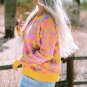 Vitality Orange Abstract Print Ribbed Trim Baggy Sweater
