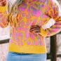 Vitality Orange Abstract Print Ribbed Trim Baggy Sweater