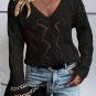 Black Hollow Out Knit V Neck Drop Shoulder Sweater