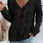 Black Hollow Out Knit V Neck Drop Shoulder Sweater