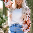 White Floral Patch Bishop Sleeve Sweater