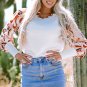 White Floral Patch Bishop Sleeve Sweater