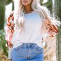 White Floral Patch Bishop Sleeve Sweater