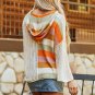 Beige Oversized Colorblock V Neck Hooded Sweater