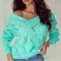 Mint Green Hollow Out Knit V Neck Drop Shoulder Sweater