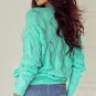 Mint Green Hollow Out Knit V Neck Drop Shoulder Sweater