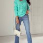 Mint Green Hollow Out Knit V Neck Drop Shoulder Sweater
