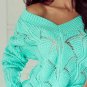 Mint Green Hollow Out Knit V Neck Drop Shoulder Sweater
