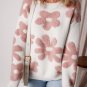 White Textured Flower Drop Shoulder Loose Sweater