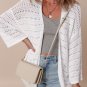 White Pointelle Knit Bracelet Sleeve Open Cardigan