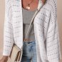 White Pointelle Knit Bracelet Sleeve Open Cardigan