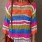 Orange Stripe Colorblock Hollowed Crochet 3/4 Sleeve Sweater