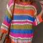 Orange Stripe Colorblock Hollowed Crochet 3/4 Sleeve Sweater