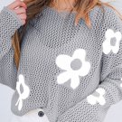 Light Grey Big Flower Hollowed Knit Drop Shoulder Sweater