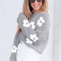 Light Grey Big Flower Hollowed Knit Drop Shoulder Sweater