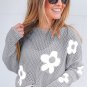 Light Grey Big Flower Hollowed Knit Drop Shoulder Sweater