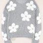 Light Grey Big Flower Hollowed Knit Drop Shoulder Sweater