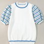 White Crochet Striped Bubble Sleeve Knit Sweater