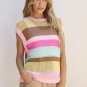 Pink Stripe Crochet Cap Sleeve Loose Fit Sweater T Shirt