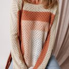 Apricot Pointelle Knit Colorblock Baggy Sweater