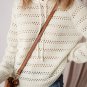 White Pointelle Knit Raglan Sleeve Hooded Sweater