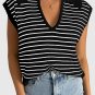 Black Stripe Turn-down V Neck Sweater Tank Top