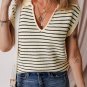 Beige Stripe Turn-down V Neck Sweater Tank Top