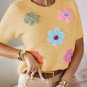 Yellow Cream Cute Flower Applique Short Sleeve Sweater