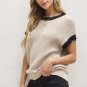 Light French Beige Contrast Trim Round Neck Batwing Sleeve Sweater Top