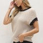 Light French Beige Contrast Trim Round Neck Batwing Sleeve Sweater Top