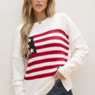 White American Flag Cable Knit Drop Shoulder Sweater