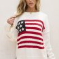 White American Flag Cable Knit Drop Shoulder Sweater