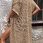Camel Batwing Sleeve Pointelle Knit Open Front Cardigan