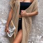 Camel Batwing Sleeve Pointelle Knit Open Front Cardigan