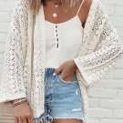 White Stylish Hollow Out Knit Drop Shoulder Cardigan