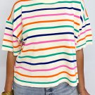 Beige Stripe Dropped Short Sleeve Boxy Fit Knitted Top