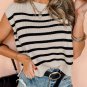 Apricot Stripe Boxy Knitted Round Neck Sweater Tank