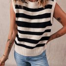 Black Stripe Ribbed Trim Knitted Sweater Vest