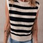 Black Stripe Ribbed Trim Knitted Sweater Vest