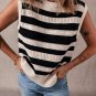 Black Stripe Ribbed Trim Knitted Sweater Vest