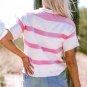 Pink Stripe Dropped Short Sleeve Lightweight Knitted Top
