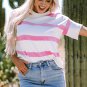 Pink Stripe Dropped Short Sleeve Lightweight Knitted Top